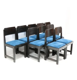 Set of 10 Art Deco Dining Chairs, Black Lacquered Oak, 1920s